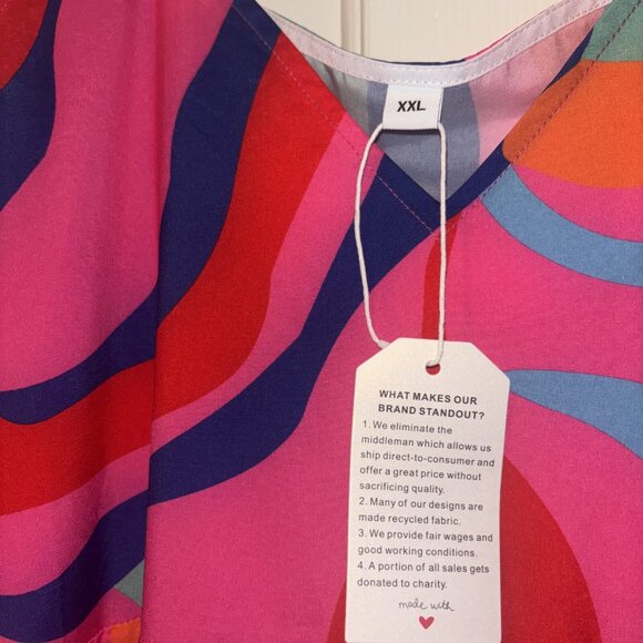 MADE WITH LOVE XXL MAXI DRESS MULTICOLOR Side Zip V-NECK Slit 56” LONG New - Picture 3 of 5